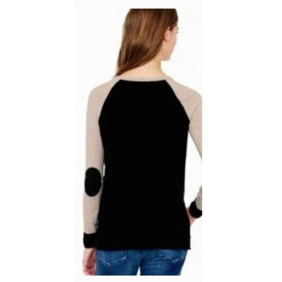 J. Crew Women XL Cream/ Black Lightweight Elbow Patch Button Detail Sweater - Picture 2 of 6